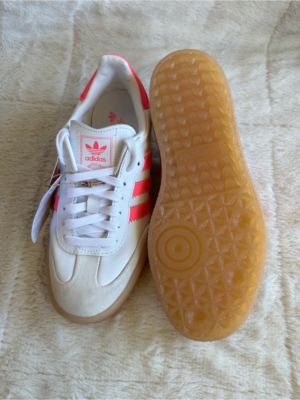 NWT Adidas Originals Sambae White and Bright Pink, W 7 - Picture 10 of 12
